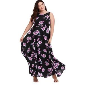 Torrid Black and Rose Floor Length Sleeveless Occasion Dress Size 16